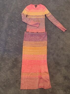 Aqua Multicolor Striped Knit Two-Piece Set - Pink, Purple, Yellow